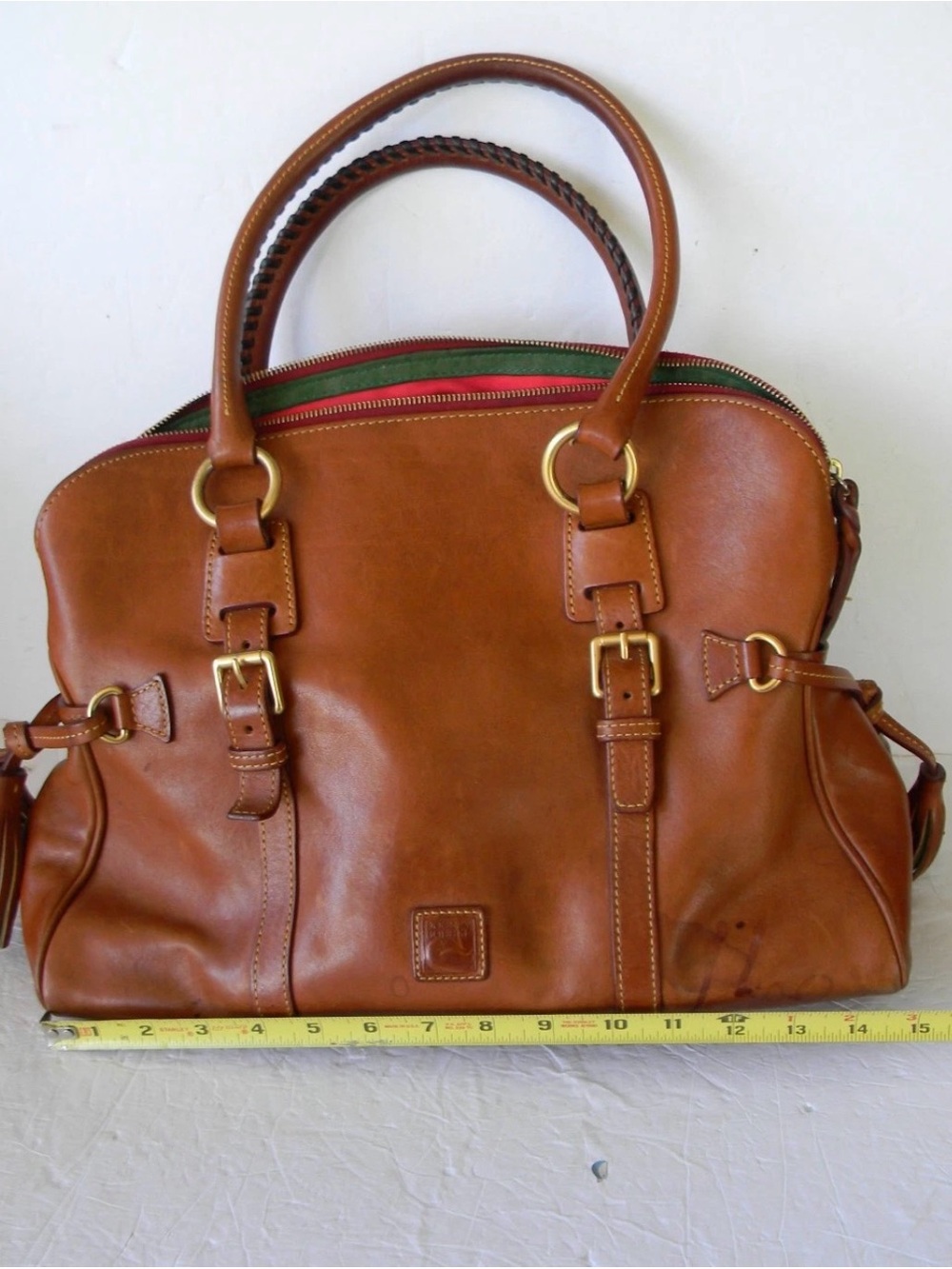Dooney & Bourke Florentine NATURAL Leather Domed Buckle Satchel Tassels SHOULDER - Picture 2 of 10